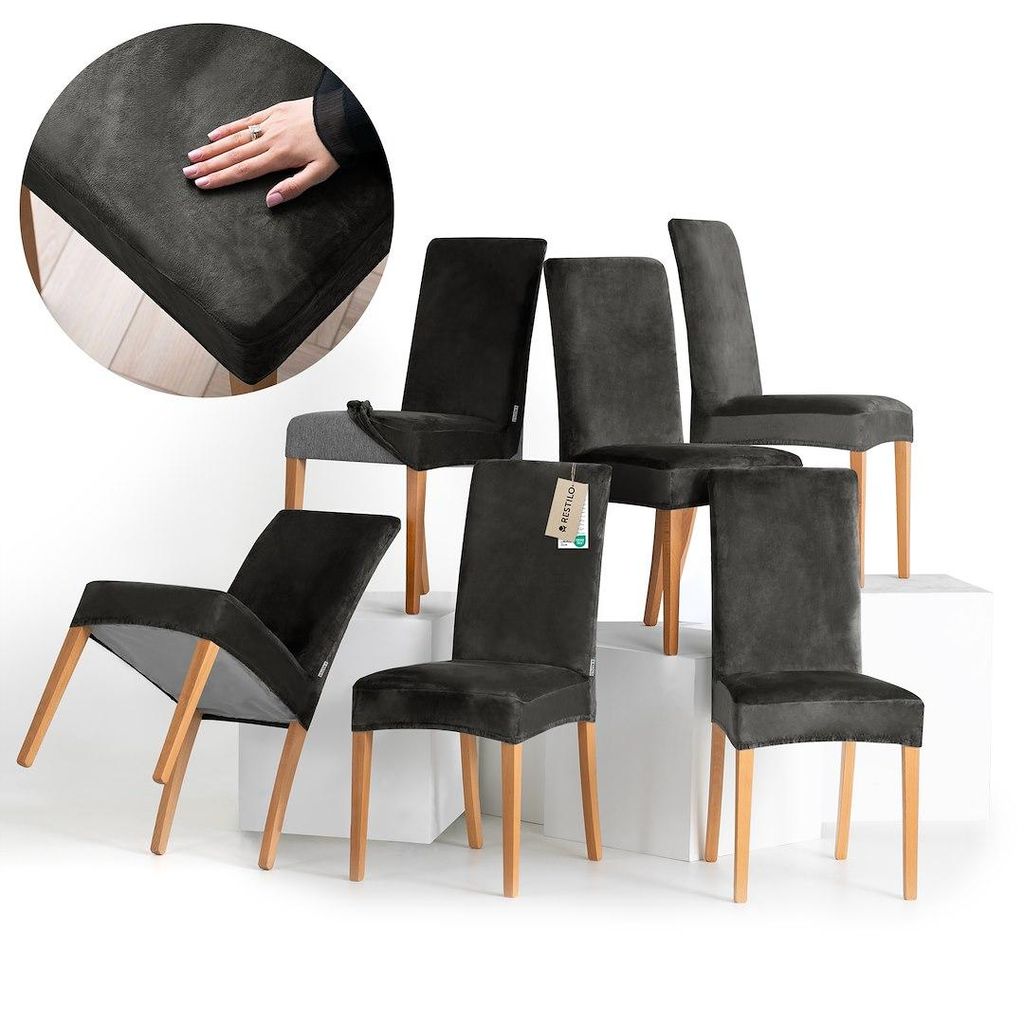 Stuhlhussen Stretch Set schützender Stuhlbezug Universal Stuhlüberzug Hussen 6er Set Anthrazit