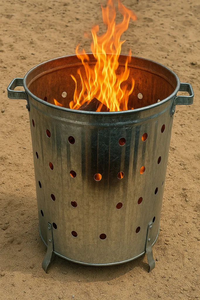 Incinérateur de jardin et brasero baril en métal galvanisé à chaud