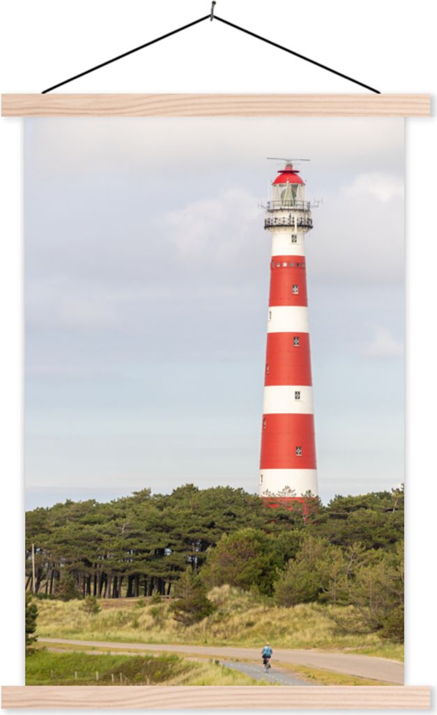 MuchoWow Textilposter Insel - Leuchtturm - Niederlande 40x60 cm mit holzfarbenen Rahmen - Poster