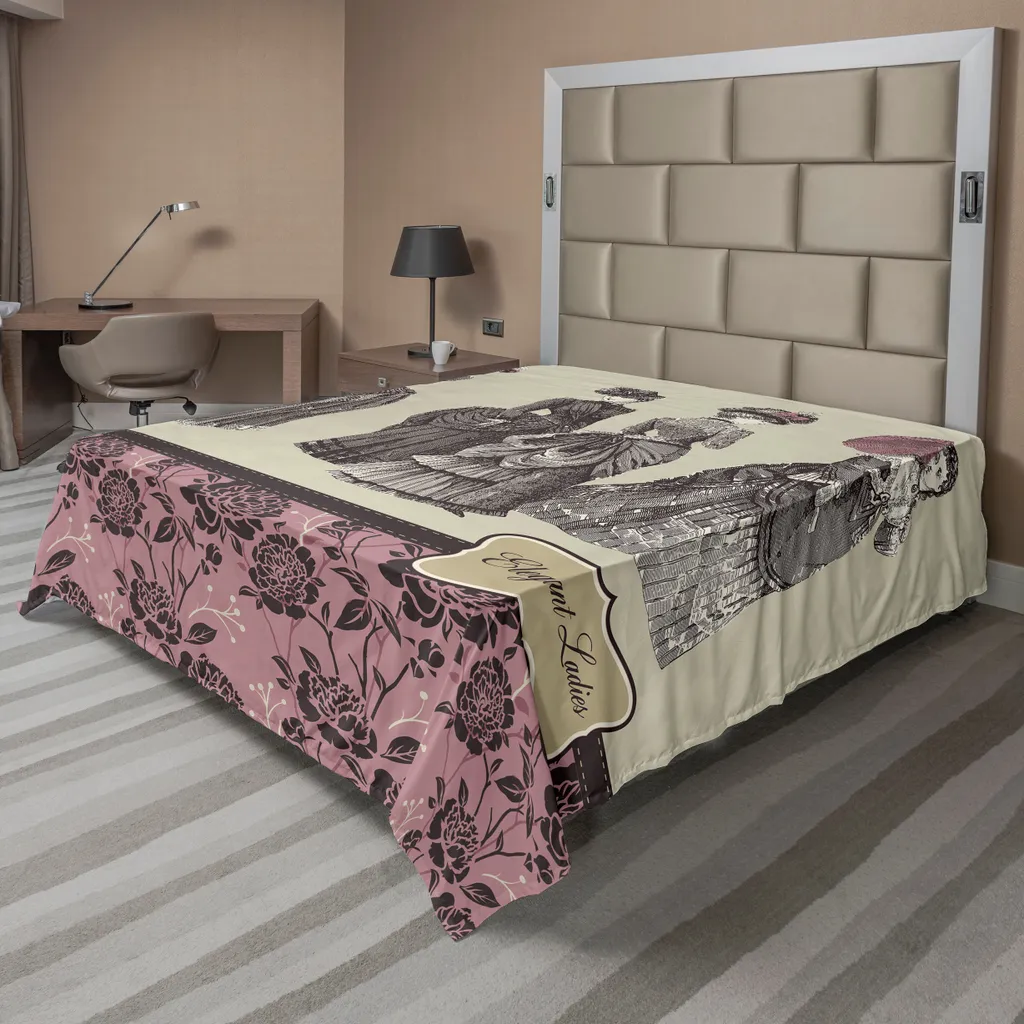 ABAKUHAUS Drap Plat Victorien Motif Floral Rose Poudré 244 x 205 cm