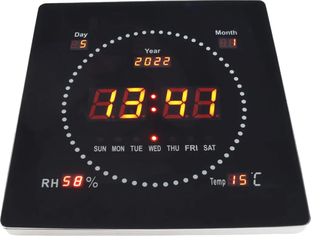 Horloge murale numérique lumineuse LED avec calendrier grand format XL - 7