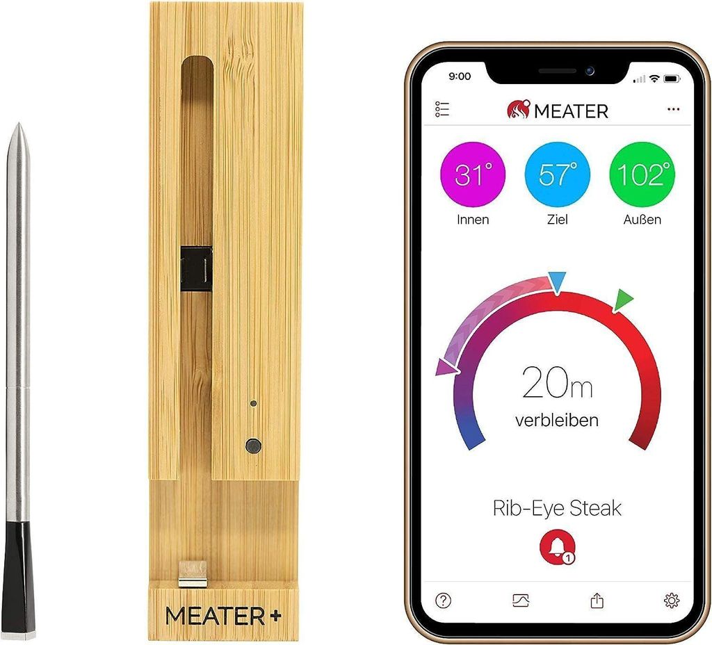 Meater Grillthermometer Fleischthermometer, Bluetooth-Boost, weltweit beliebt, Smarte Nutzung, Grill Thermometer auf Handy, Kabellos, mit App