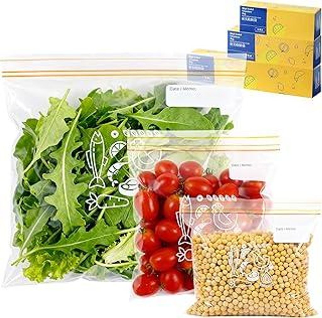 Gefrierbeutel, 70 Stück Zipper Beutel, Tasche mit Reißverschluss, Gefrierbeutel Wiederverwendbar, Frischhaltebeutel für Obst, Gemüse, Fleisch, ...