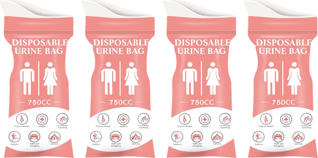 4 Stück 750 cc Einweg-Urinbeutel, auslaufsicher, tragbar, für Reisen, selbstfahrende Autotouren, Staus, Camping, Männer und Frauen, Pinkeln, Erb...