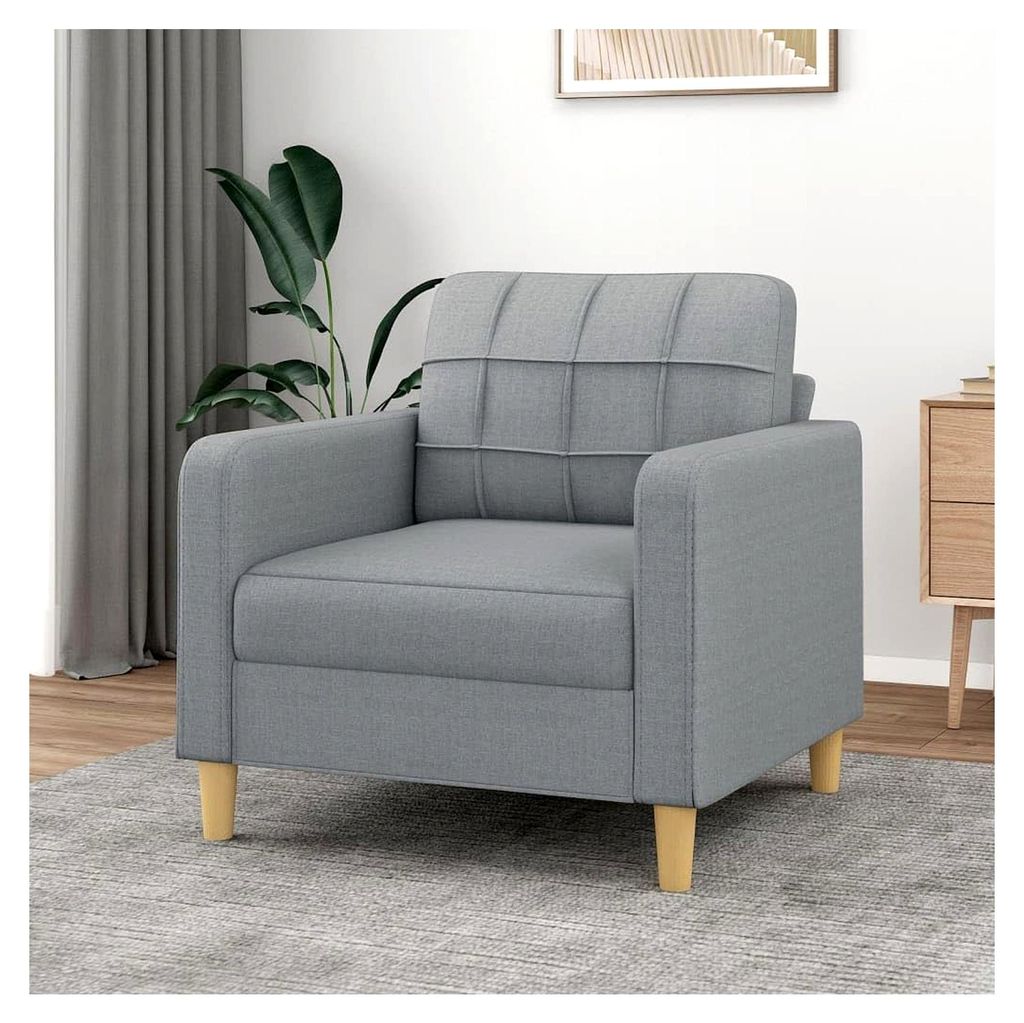 Sofasessel Hellgrau 60 cm Stoff mit Armlehnen und weichen Kissen, geeignet für das Wohnzimmer, Holzbeine