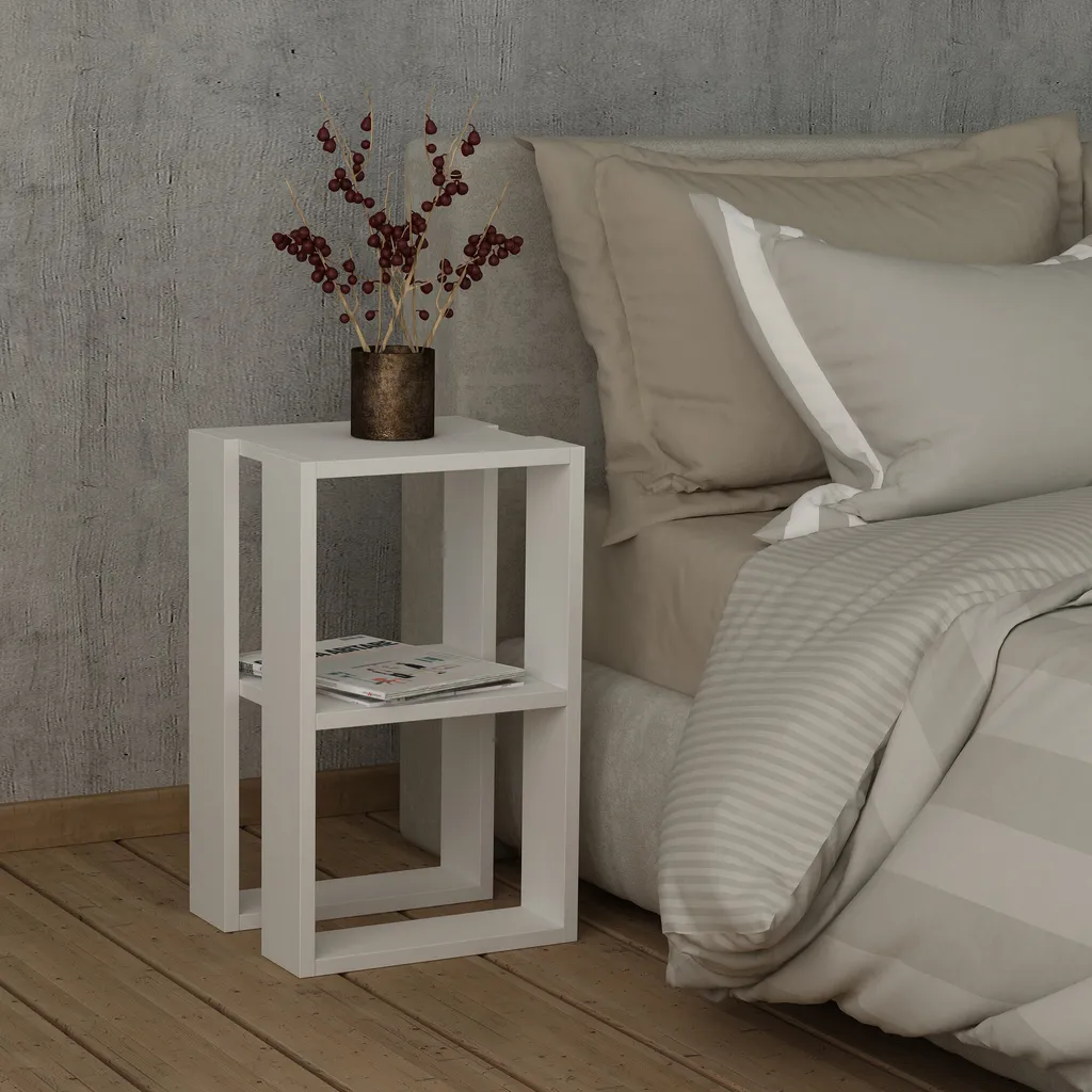 Petite table de nuit blanche pour gain de place chambre Lonie HMS
