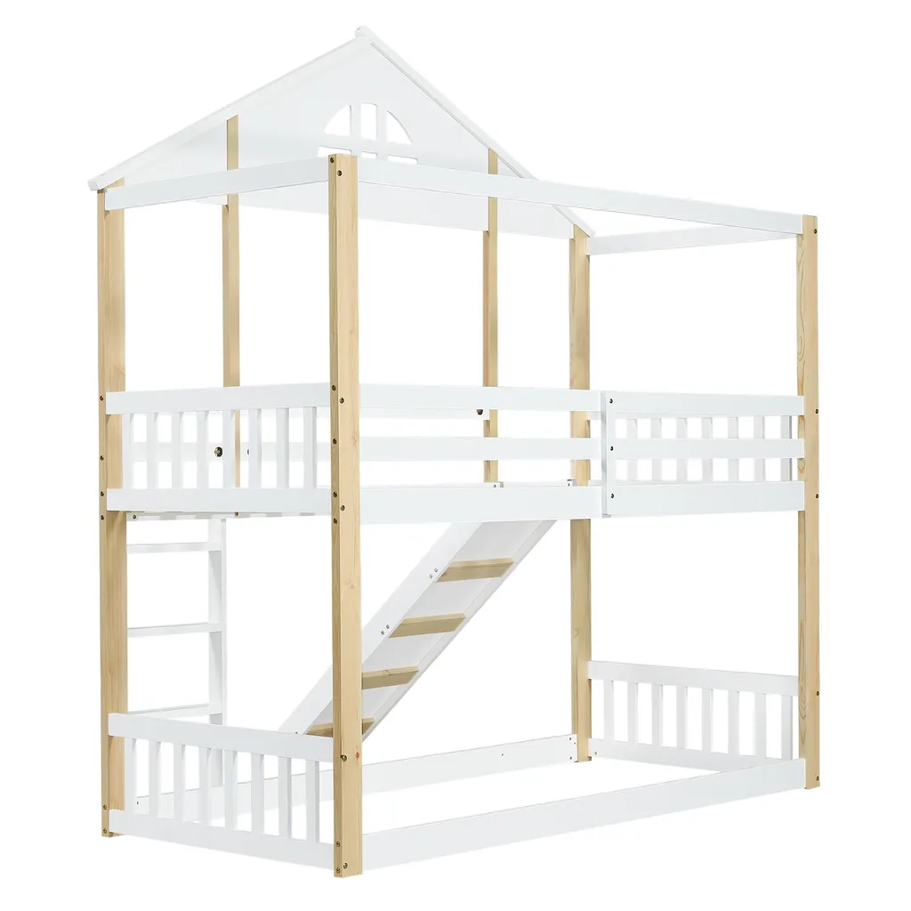 Lit surélevé 90x200cm avec barrière de sécurité et fenêtres décoratives - 8