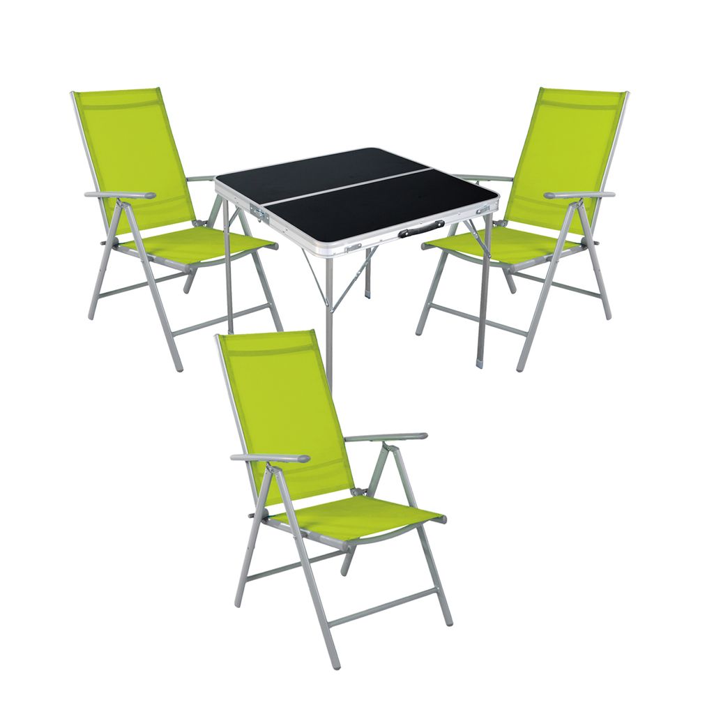 4-teiliges Campingmöbel Set Aluminium Textilen lime