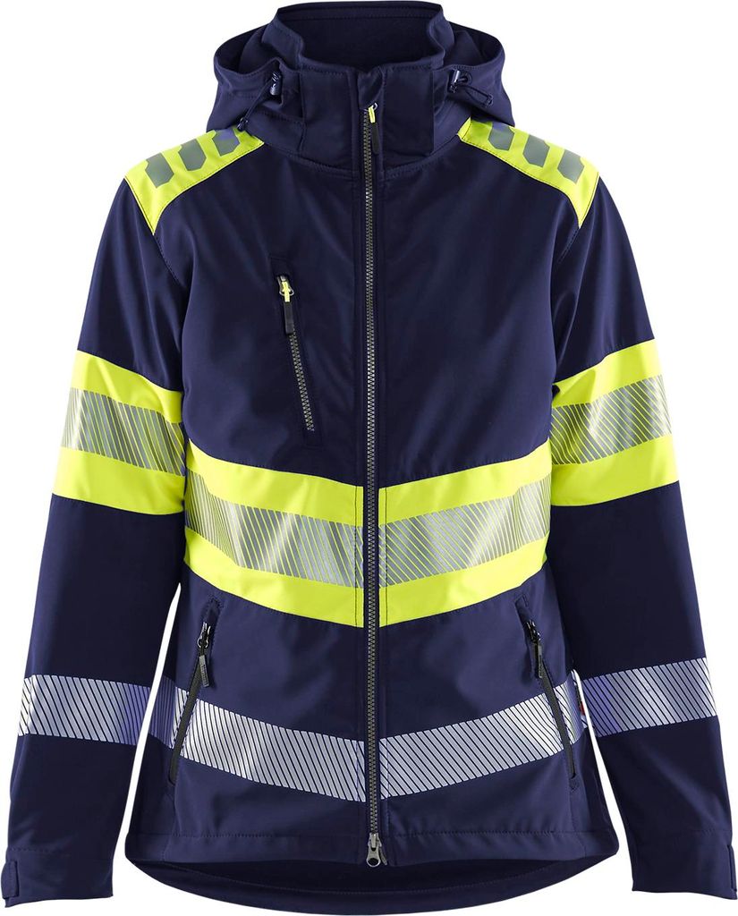 Damen High Vis Softshell Jacke "4404 " - Blakläder Marineblau/ High Vis Gelb M