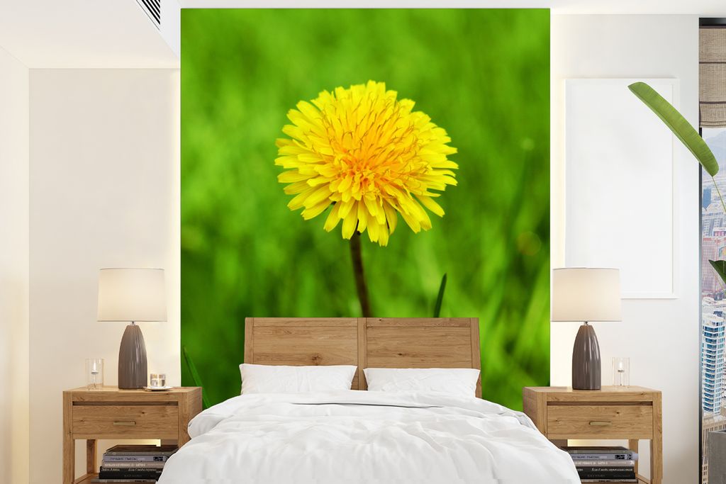 MuchoWow Fototapete für Wohnzimmer oder Schlafzimmer Wandtapete Vinyl Motivtapete Gras - Löwenzahn - Blühend - 190x260 cm - Papiertapete