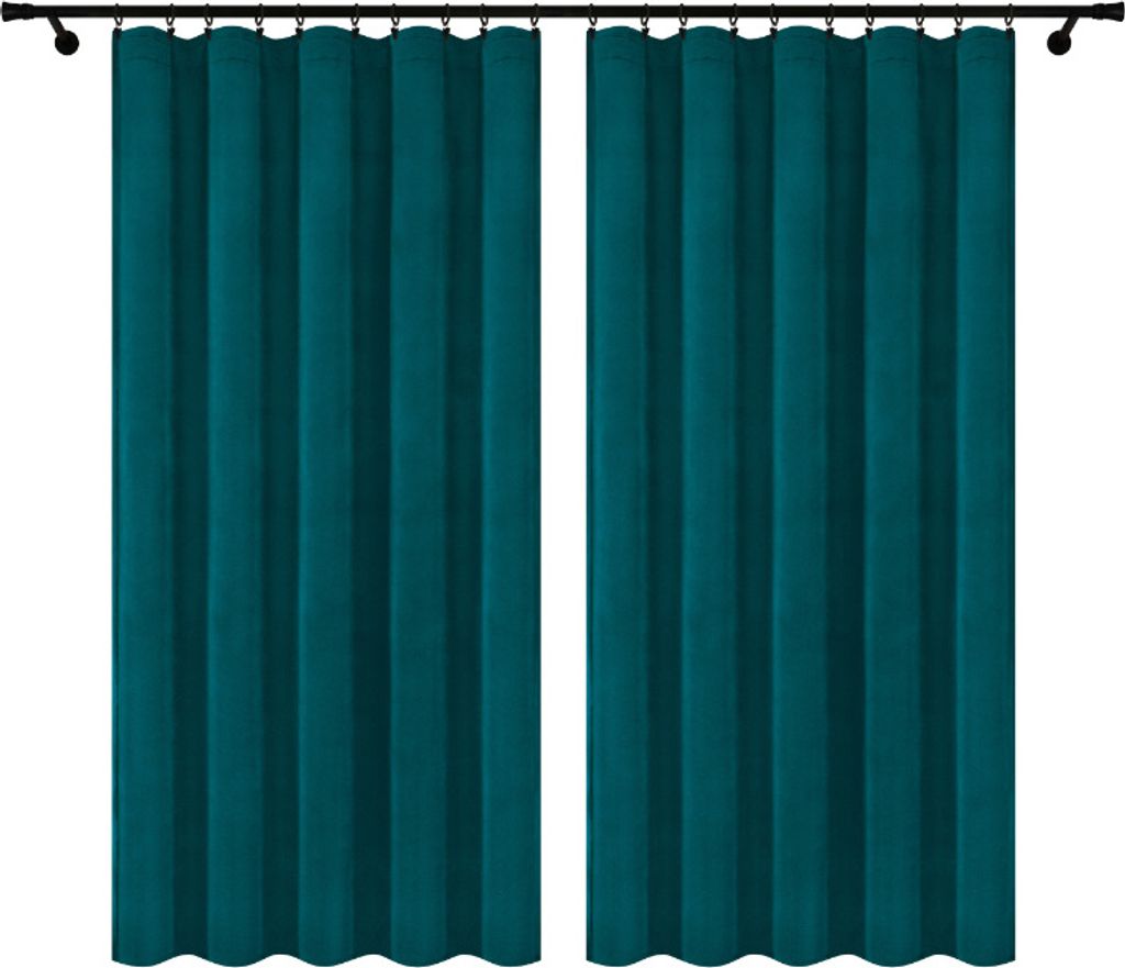 Fertige Vorhänge aus Velours mit Kräuselband 140x240 cm 2 Stücke Türkisblau Türkisfarbig Blickdichte Gardinen