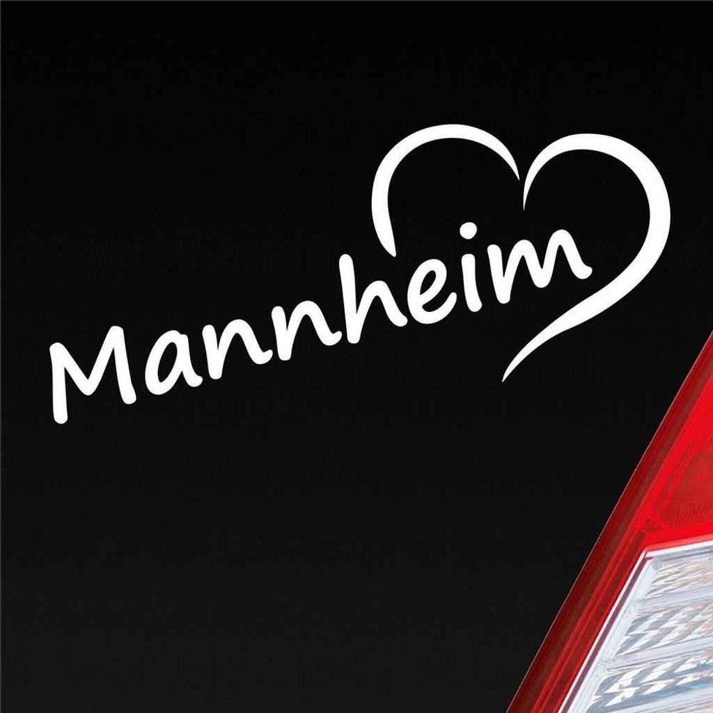 Auto Aufkleber Mannheim Herz Heart Stadt City Liebe Love 20x8 cm Weiss Glanz Sticker Heckscheibenaufkleber