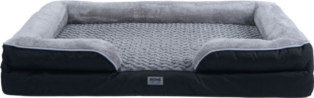 HOME DELUXE - Orthopädisches Hundebett SCOOBY - Maße: 120 x 85 x 20 cm, Farbe: Schwarz / Grau , inkl. Tierdecke und Rugbyball, Baumwollfüllung, ...