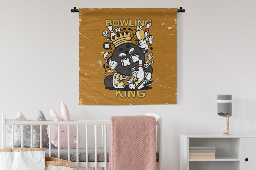 MuchoWow Wandteppich Wandbehang Vintage - Bowling - König 90x90 cm Tapisserie Dekoration Wandtuch - Wandaufhänger