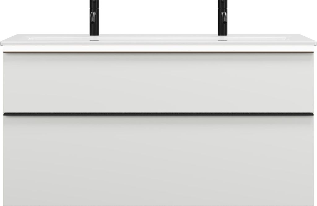 burgbad Eqio Slim Keramik-Waschtisch mit 2 Armaturbohrungen, inklusive Waschtischunterschrank mit LED-Beleuchtung, 1220x490x640mm, SHBW122F6582C000...