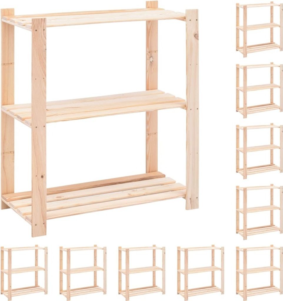 Lagerregale 3 Böden 10 Stk. 80x38x90cm Massivholz Kiefer 150kg