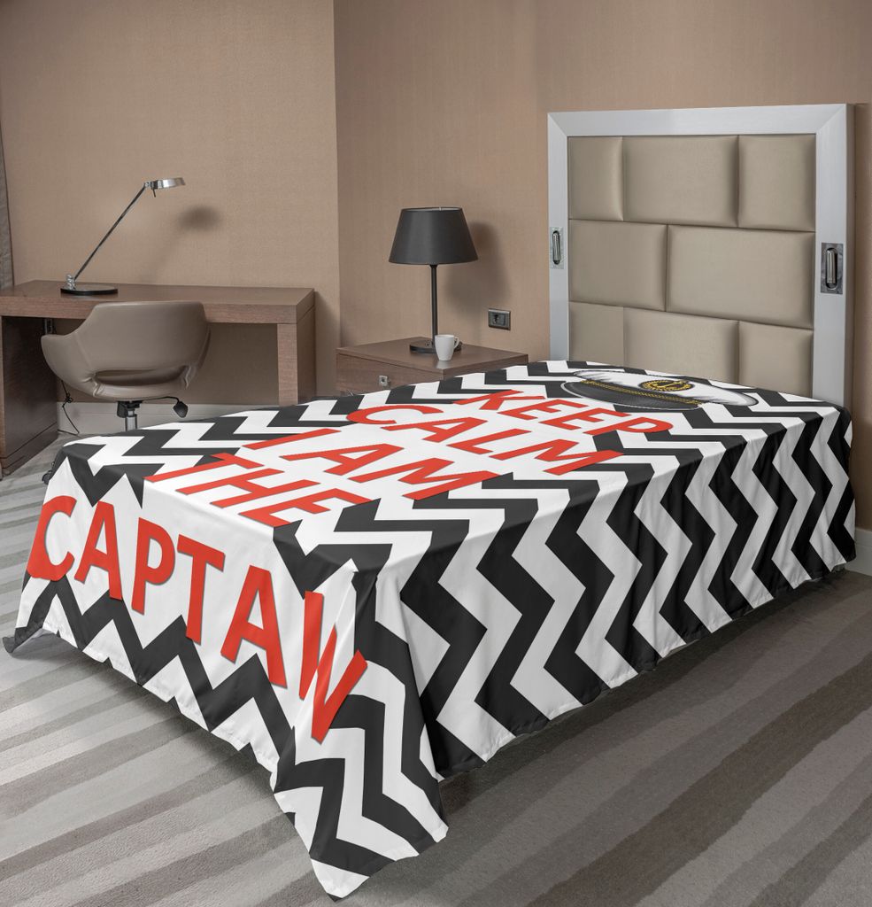 ABAKUHAUS Marine Bettlaken, Pop Culture Phrase mit Keep Calm Ich bin der Kapitän Nachricht mit Chevrons, weiches bequemes oberes Bettlaken für ei...