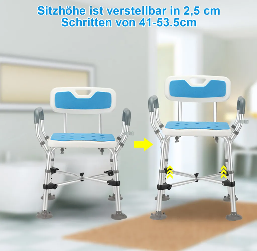 Offerta Sgabello Doccia Yakimz 180kg: Sedia Sicura con Braccioli e Schienale - 3