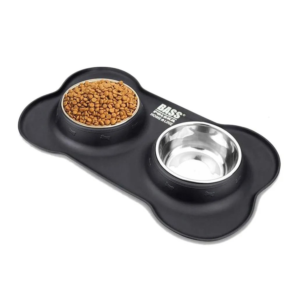 Ciotole Doppie BASS Acciaio e Silicone Antiscivolo Cani Gatti BP-BH28621