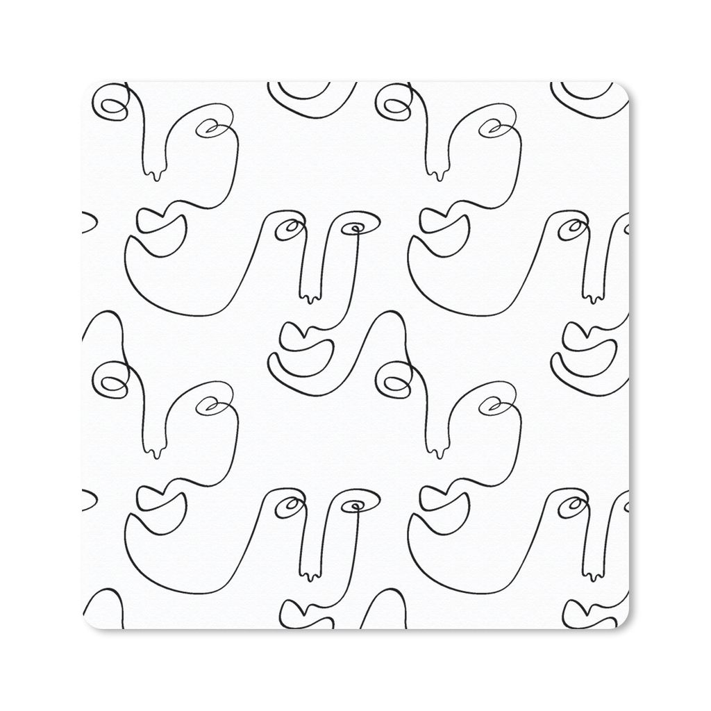MuchoWow Mauspad Mousepad Strichzeichnungen - Gesicht - Muster 20x20 cm - Mousepads - Maus Mat - Pad - Mausunterlage - Desk Mat - Bureauartikeln