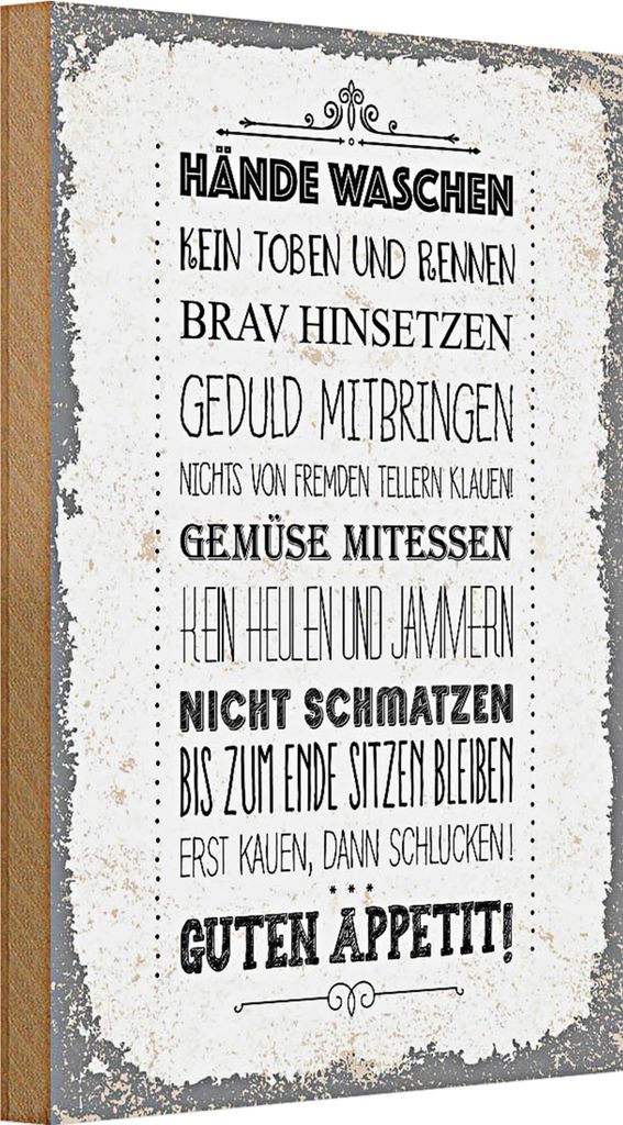Holzschild Spruch Hände waschen kein toben rennen 20x30cm