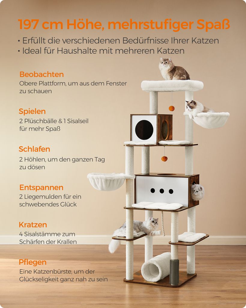 Feandrea Kratzbaum groß, 197cm, Katzenbaum XXL, modern, Produktbild 5