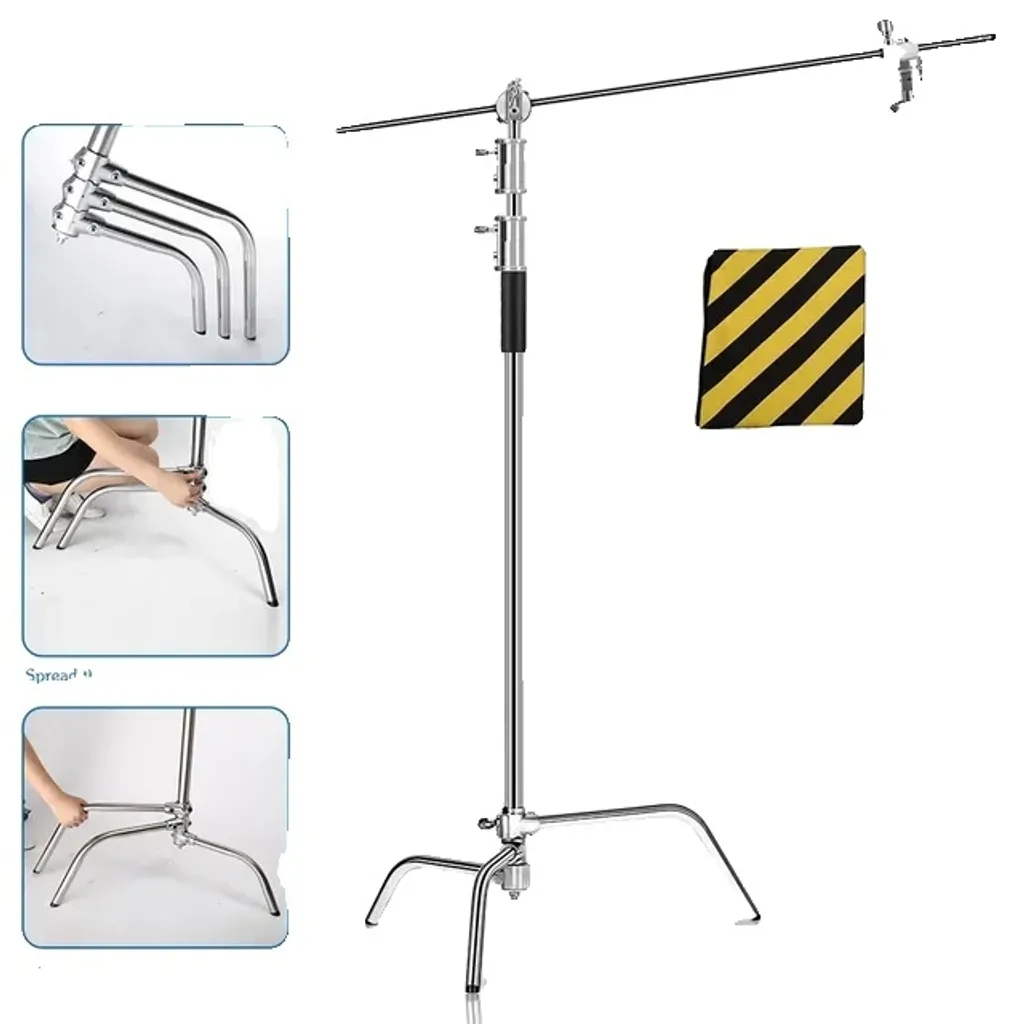 Support d'éclairage studio 2,6m en inox pour softbox et panneaux LED pro