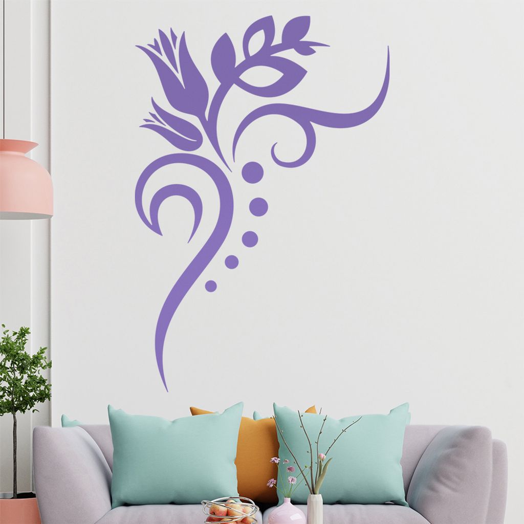 Blume - Linien Punkte Wandtattoo in 6 Größen - Wandaufkleber Wall Sticker - Dekoration, Küche, Wohnzimmer, Schlafzimmer, Badezimmer