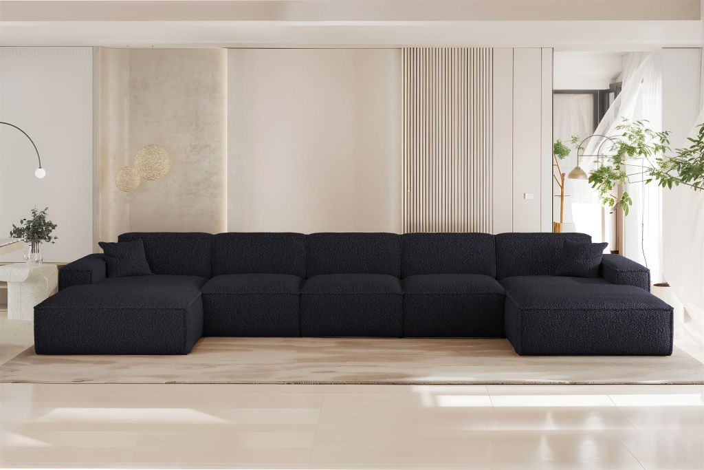 Wohnlandschaft Sofa U-Form CELES PREMIUM XL in Stoff Sven Dunekblau
