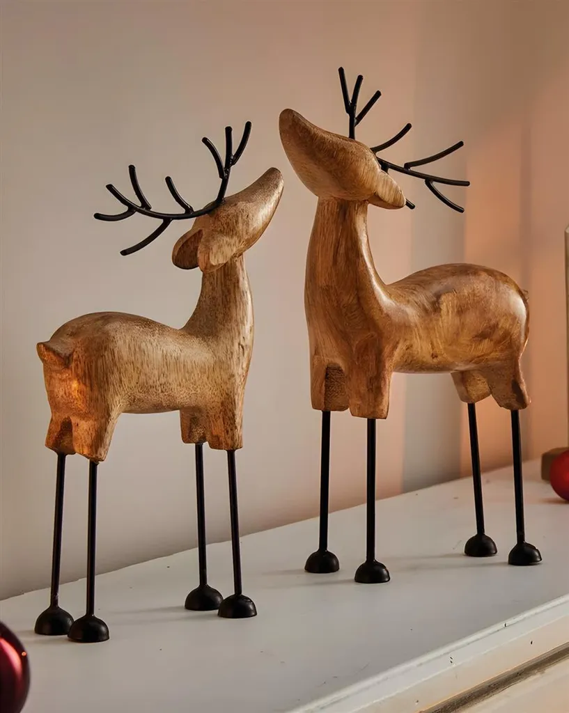 Renne Décoratif Incassable en Bois et Métal - Déco Noël Durable 2x