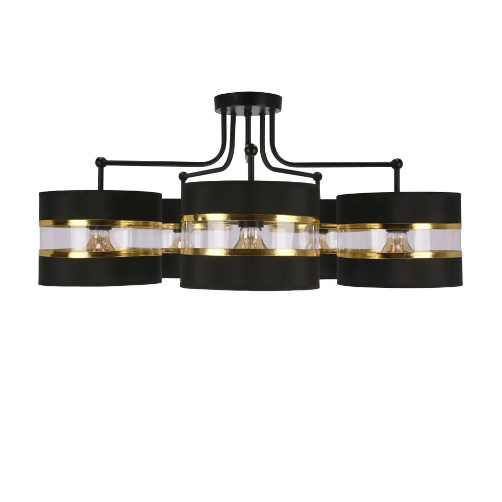 Grand plafonnier design en tissu noir et or 5 lumières série Andy