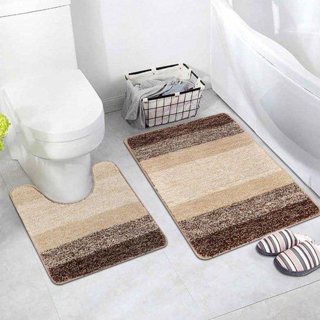 Antislip-Badmat-Set, beige, microvezel, Wasserabsorberend, für Bad und WC