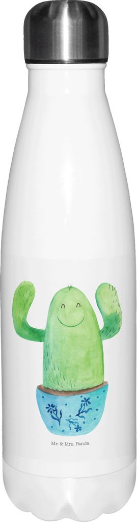 Mr. & Mrs. Panda Wasserflasche Kaktus Happy - Weiß - Geschenk, Motivation, Kakteen, Outdoorflasche, trinkflaschen, Lustig, Trinkflasche, Thermosfl...