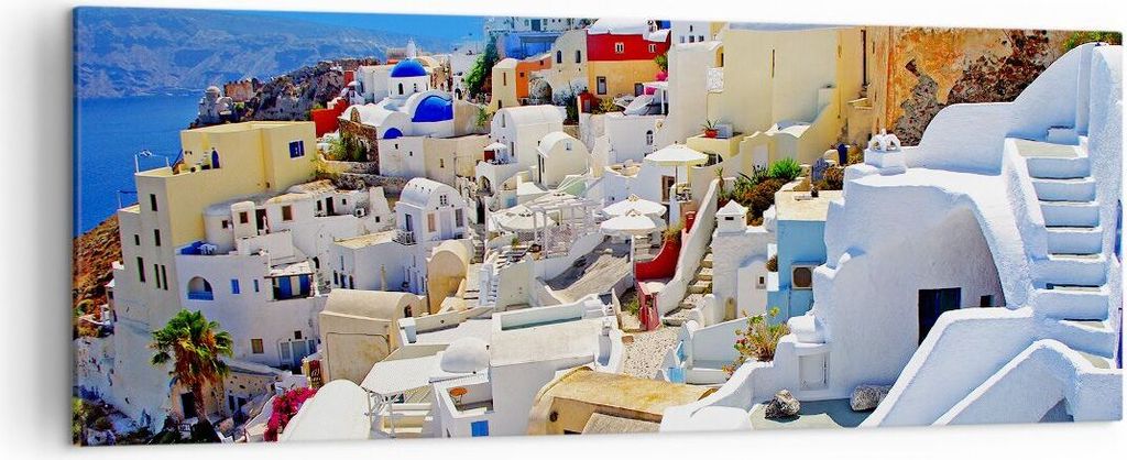 Bild auf Leinwand - Leinwandbild - Griechenland insel tourismus santorini - 140x50cm - Wand Bild - Wanddeko - Leinwanddruck - Bilder - Kunstdruck -...