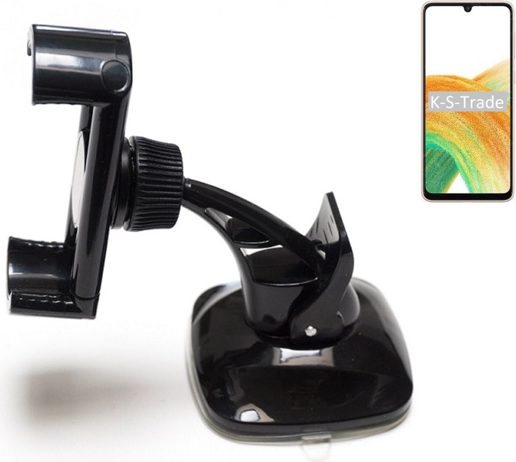 K-S-Trade kompakte Handy-Halterung Windschutzscheibe kompatibel mit Samsung Galaxy A33 5G Armaturenbrett schwarz Autohalterung KFZ Halter