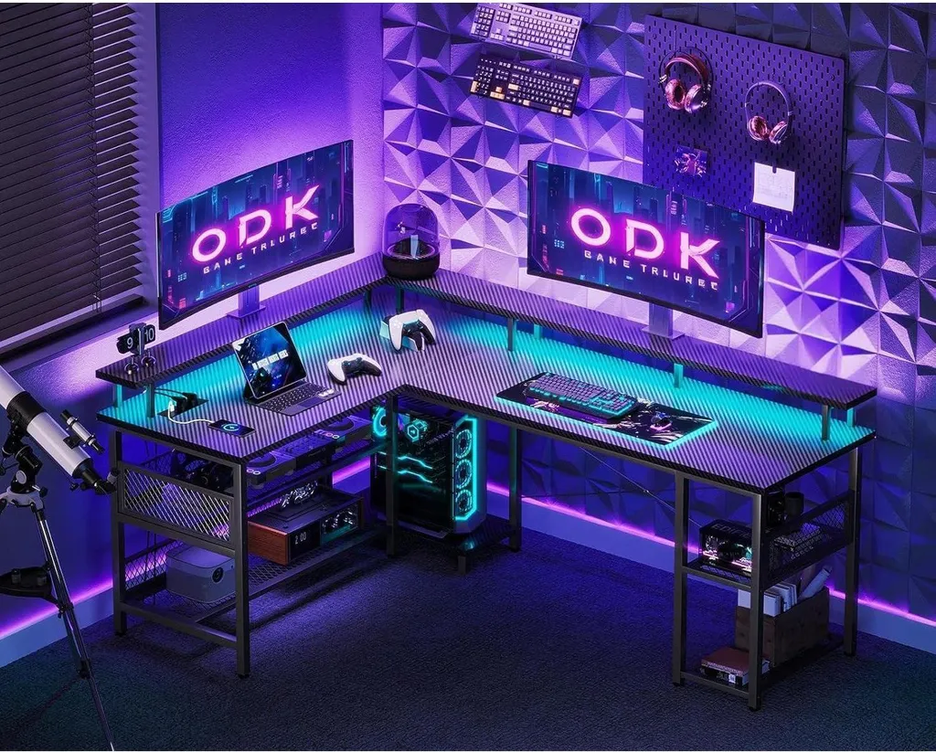 Table Gaming LED ODK Bureau d'Angle pour Setup Streaming 168x120cm - 2