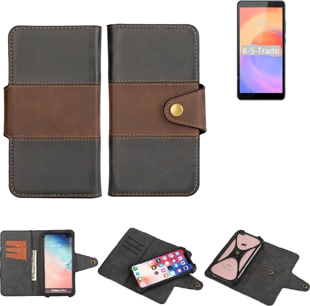 K-S-Trade Handyhülle Schutzhülle Hülle Bookstyle Wallet-Case kompatibel mit ZTE Blade A31 Plus Bumper Rundumschutz schwarz-braun 1x