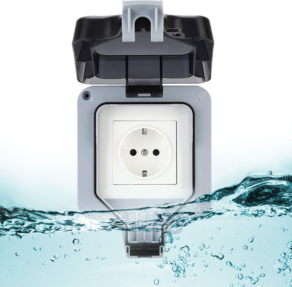 1 Gang IP66 Aufputz Feuchtraum Wasserdichte Steckdosen Wandsteckdose mit Deckel Außensteckdose Gartensteckdose