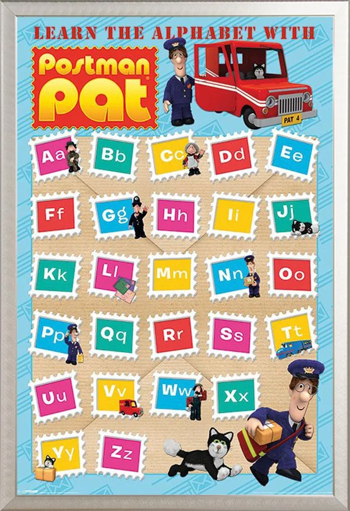 Affiche éducative Alphabet Postman Pat sous cadre alu 61x91,5 cm Maxi
