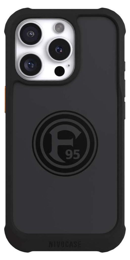 NIVOCASE Hülle für Apple iPhone 16 Pro Stoßfeste Handyhülle NIVOmax Case Schwarz F95 Fortuna Düsseldorf Logo