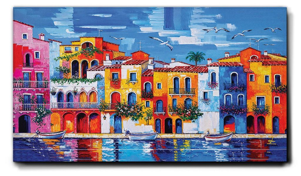 Giallobus - 40 - Reflexionen am Hafen - Giallobus - 70L x 40B cm - Bild - Premium Loom Canvas mit hoher Dicke