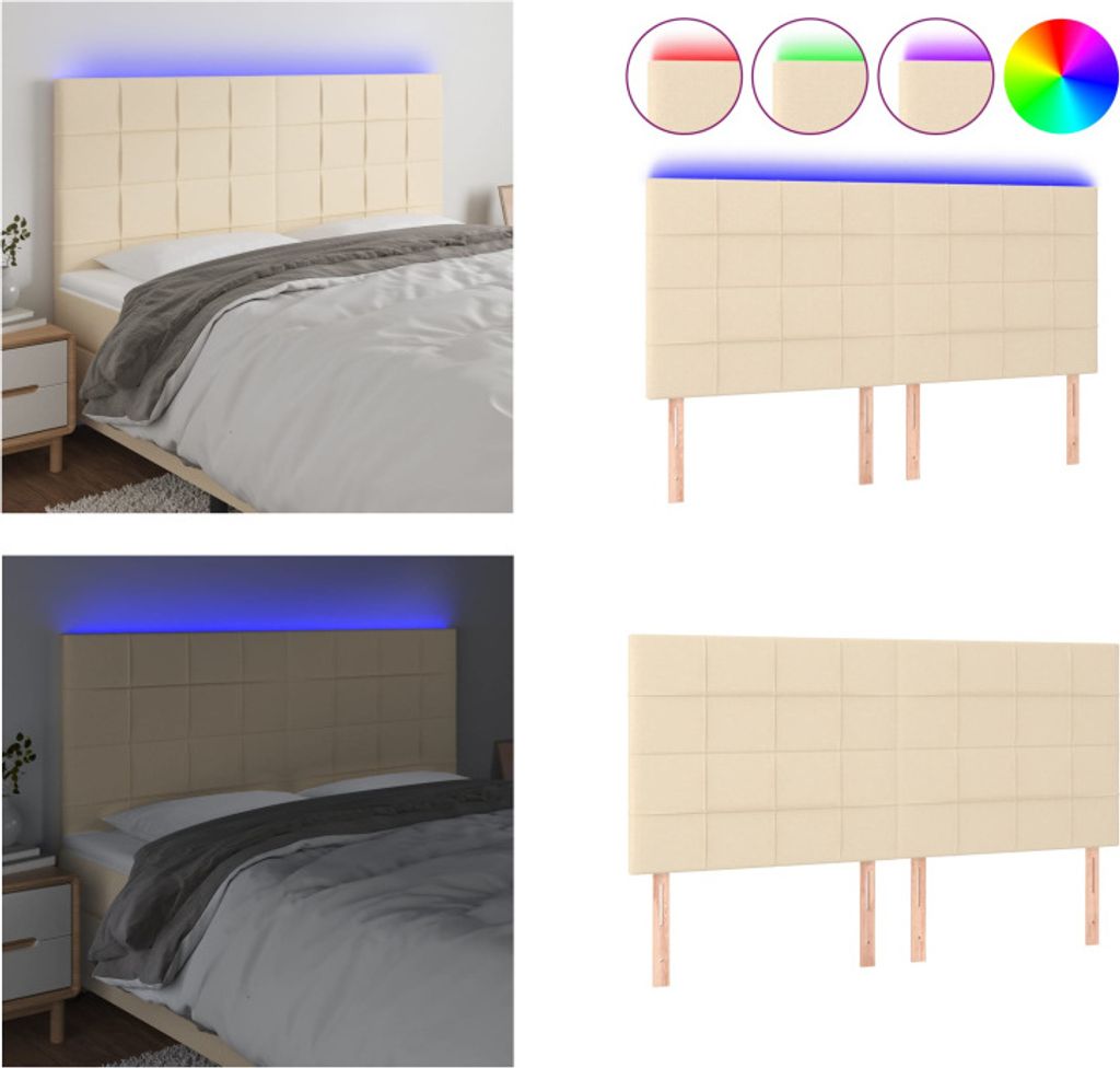 vidaXL LED Kopfteil Creme 180x5x118/128 cm Stoff - LED Kopfteil - LED Kopfteile - Kopfteil - Bett-Kopfteil