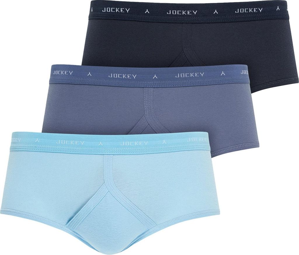 Jockey Herren Slips, 3er Pack - Classic Baumwolle Rib Y-Front Brief, Baumwolle, einfarbig Blau S