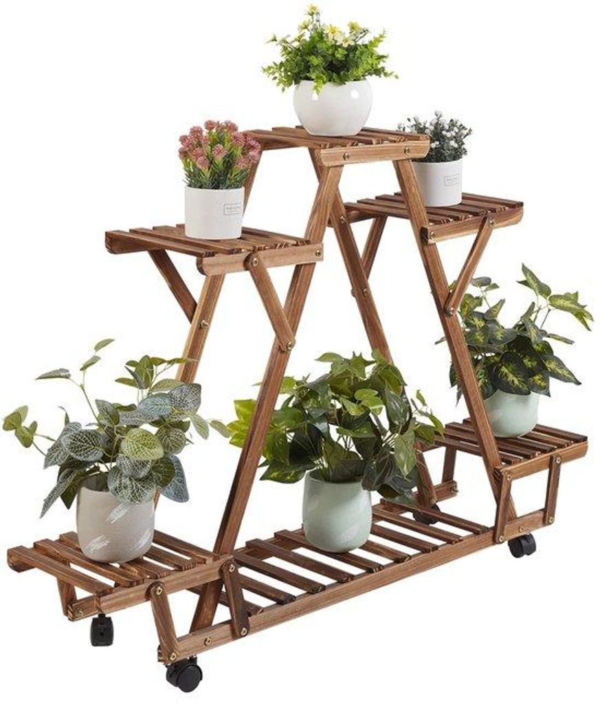 Hauswagen - Gartenrek - Dreieckform - Treppenhaus - 6 Planken - 6 Ebenen - Holz - Innen/außen
