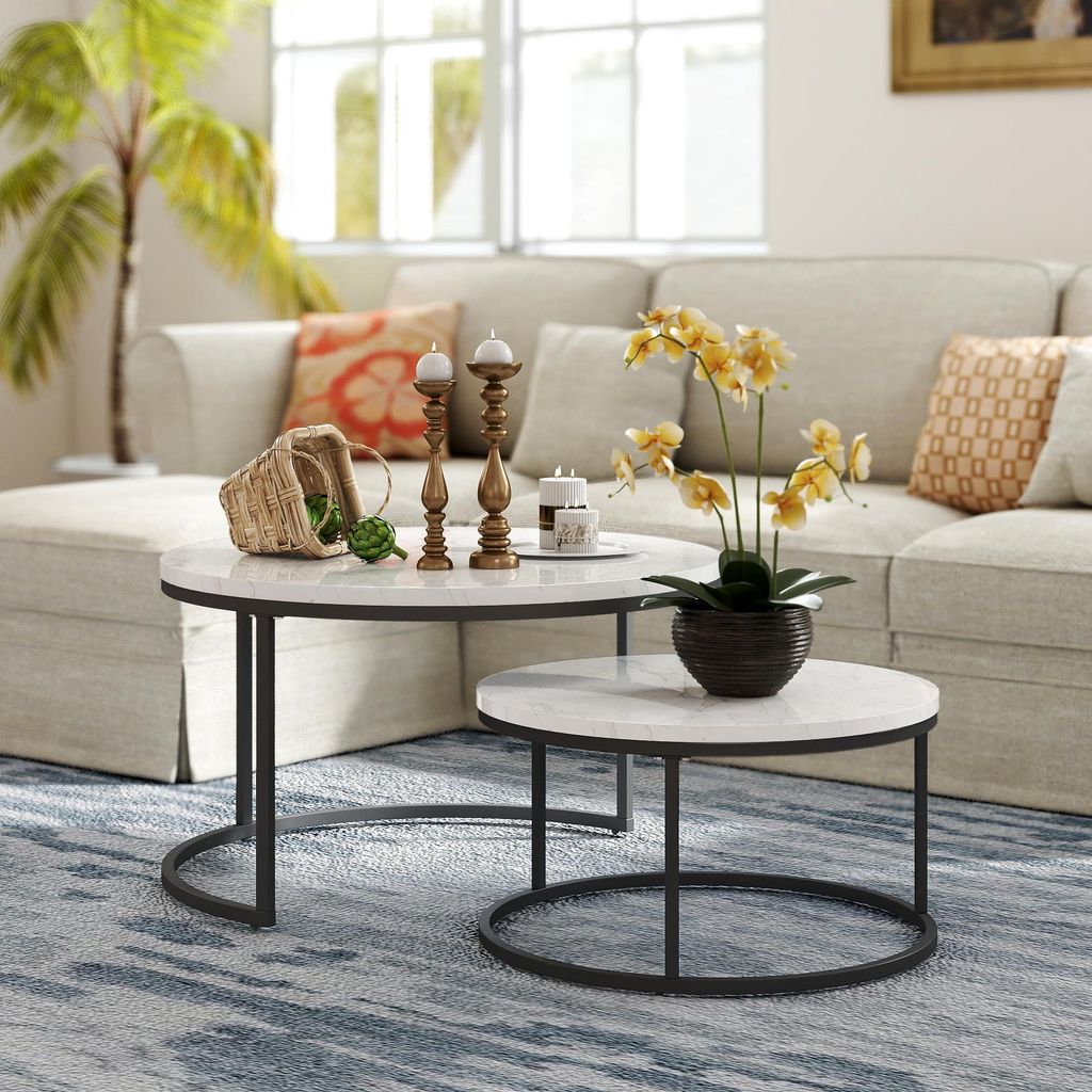 STILVORA Couchtisch 2er Set Satztisch, Beistelltisch mit Metallgestell & MDF Tischplatte, stapelbarer Sofatisch modern für Wohnzimmer und Büro, S...