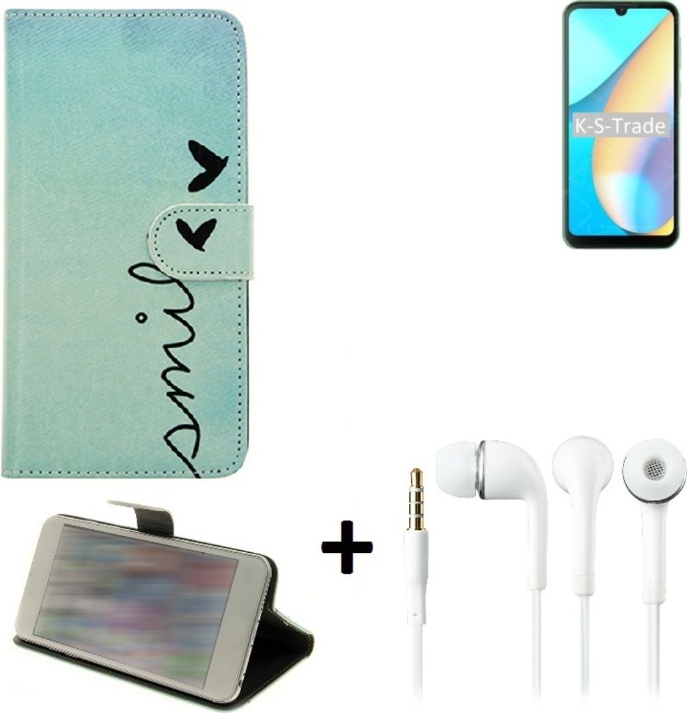 K-S-Trade Schutz Hülle Handy Hülle kompatibel mit Blackview OSCAL C20 360° Wallet Case Schutz Hülle ''smile'' inkl. Ohrstöpsel Smartphone cover