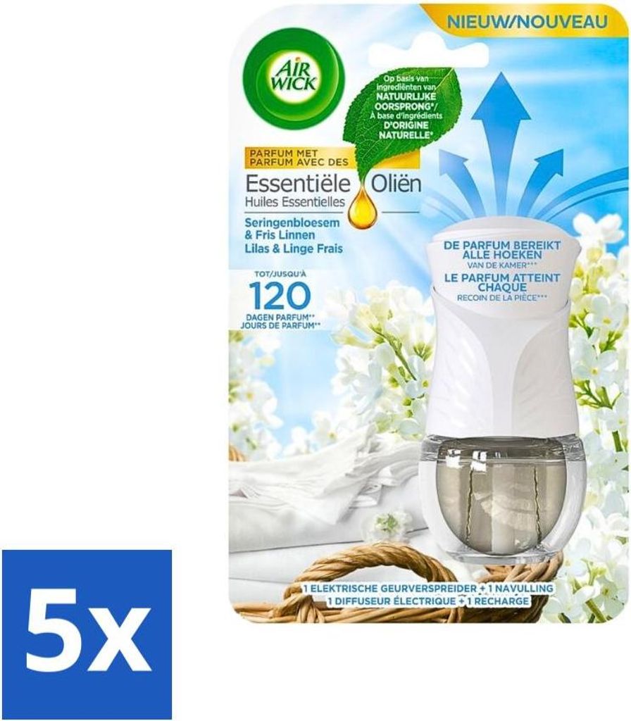Air Wick Ätherische Öle – Elektrisches Aroma-Diffusor-Starterset – Flieder & Frische Wäsche – 19 ml - Vorteilspack - 5 Stücke