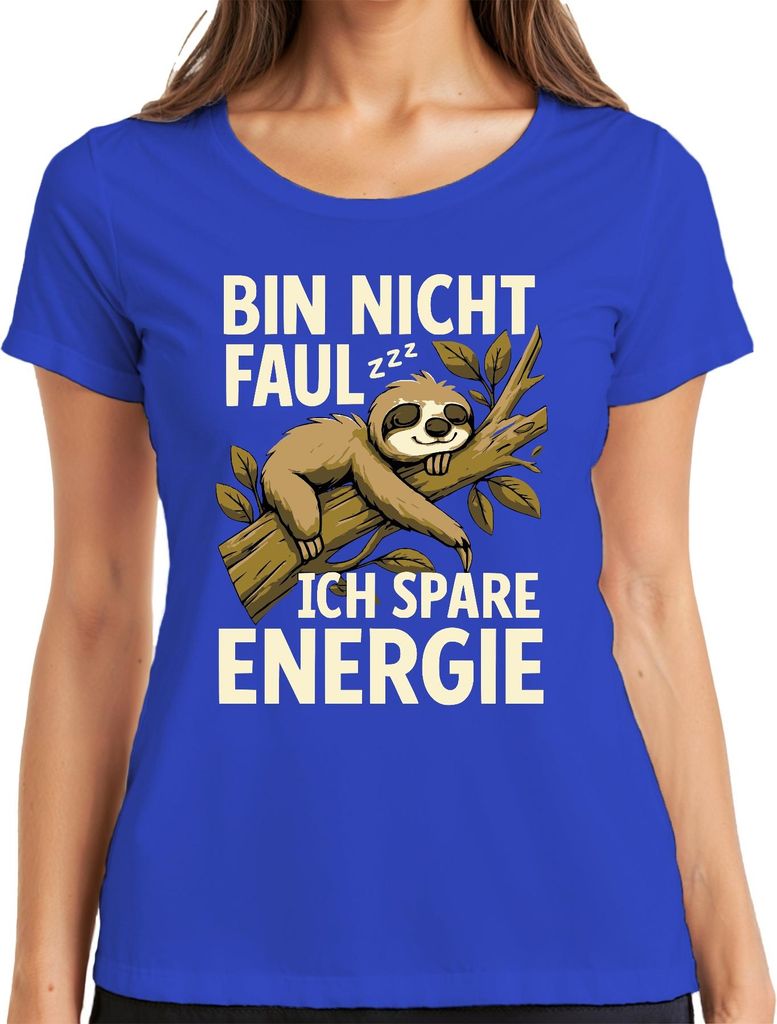 Bin nicht faul ich spare Energie zzz Faultier lustig Geschenk Damen T-Shirt, Blau, M
