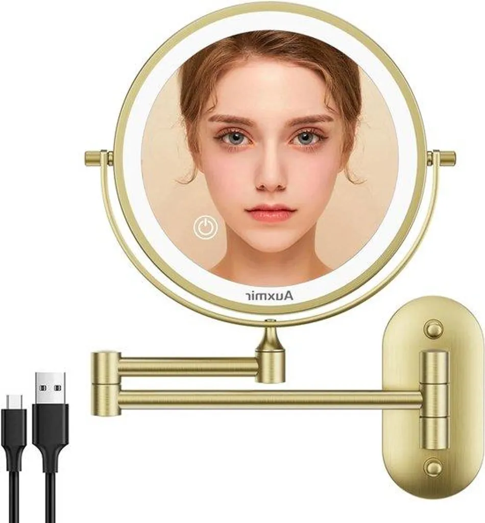 Miroir de Maquillage Or 17 cm - Grossissement 20X et Lumière Variable Soin