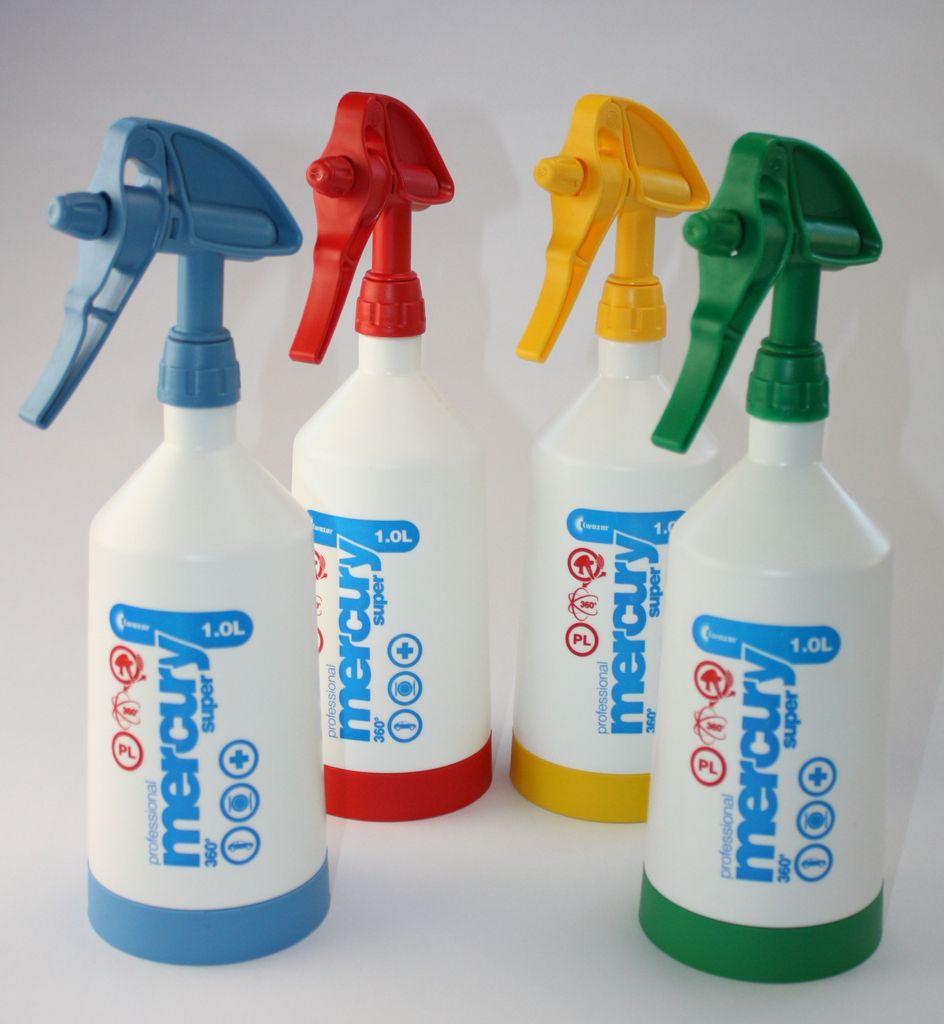 Sprühflasche 360° 4er rot + gelb + grün + blau 1L KWAZAR Mercury